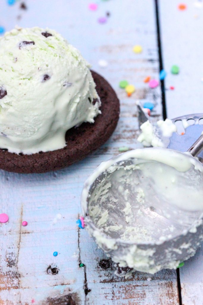 Mint chocolate chip ice cream sandwiches