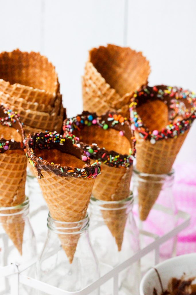 Chocolate dipped waffle cones