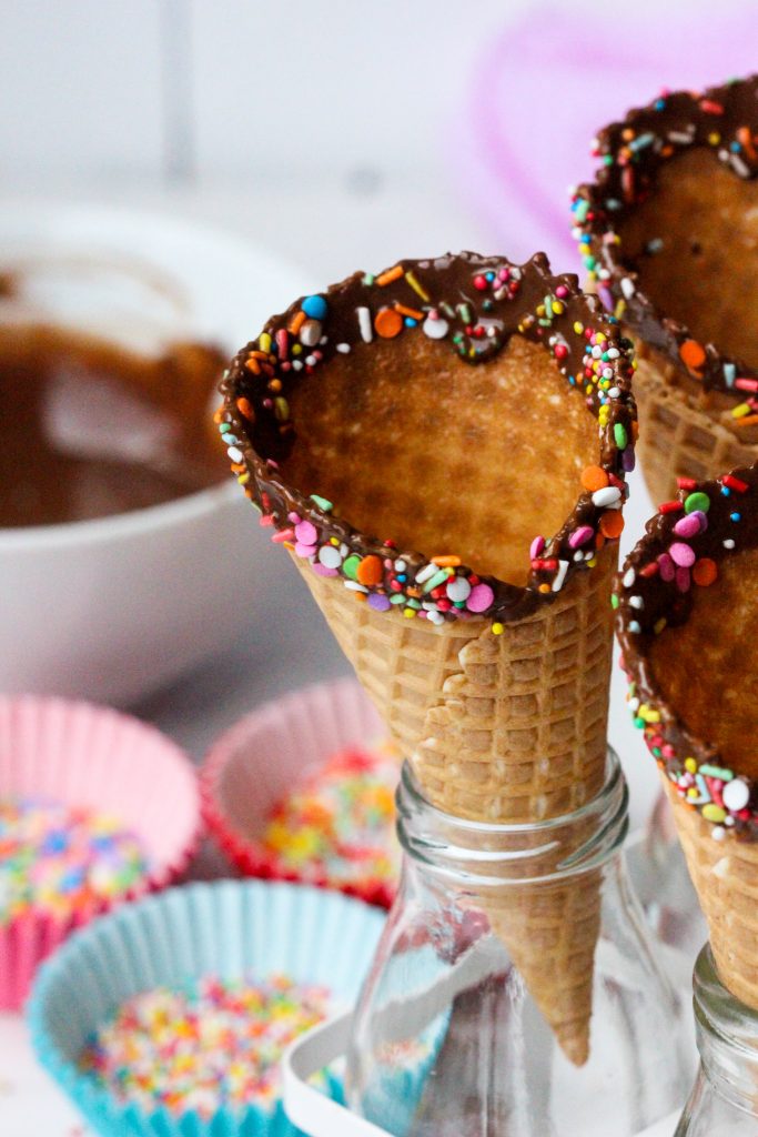Chocolate dipped waffle cones