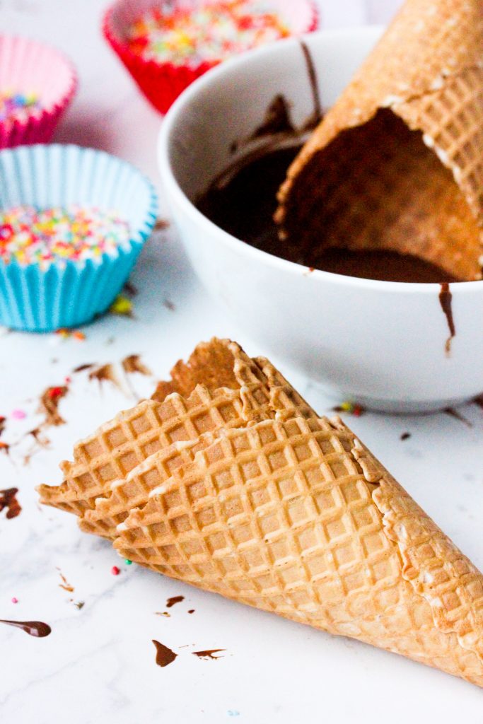 Chocolate dipped waffle cones