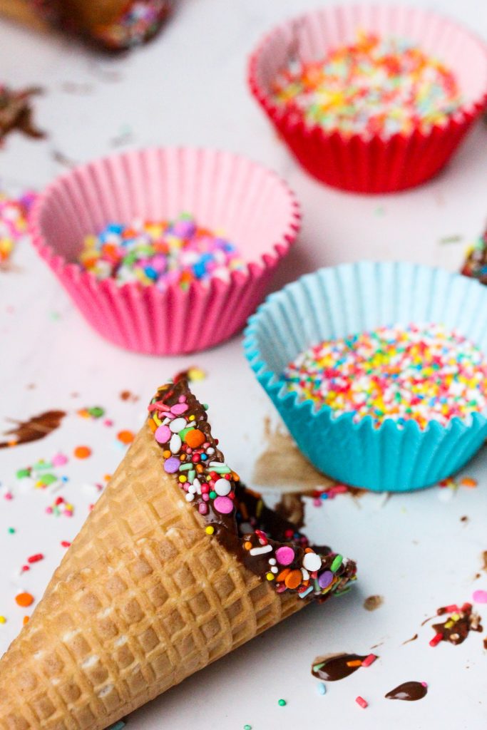 Chocolate dipped waffle cones